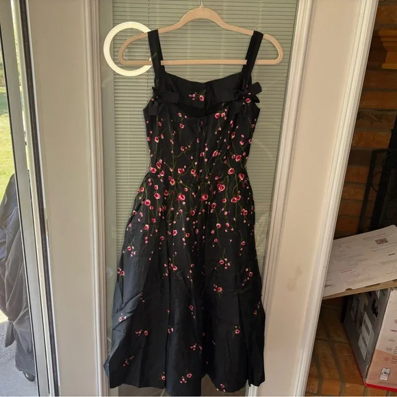 Hannah Troy Vintage 1950s Black Floral Dress with Pink Blossoms - Picture 2 of 5